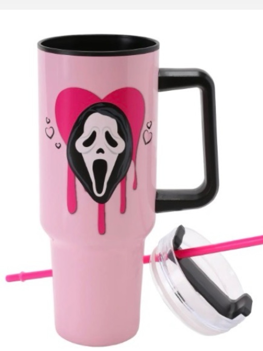 Pink 40 oz Stainless Travel Mug with ghost fever Heart Design